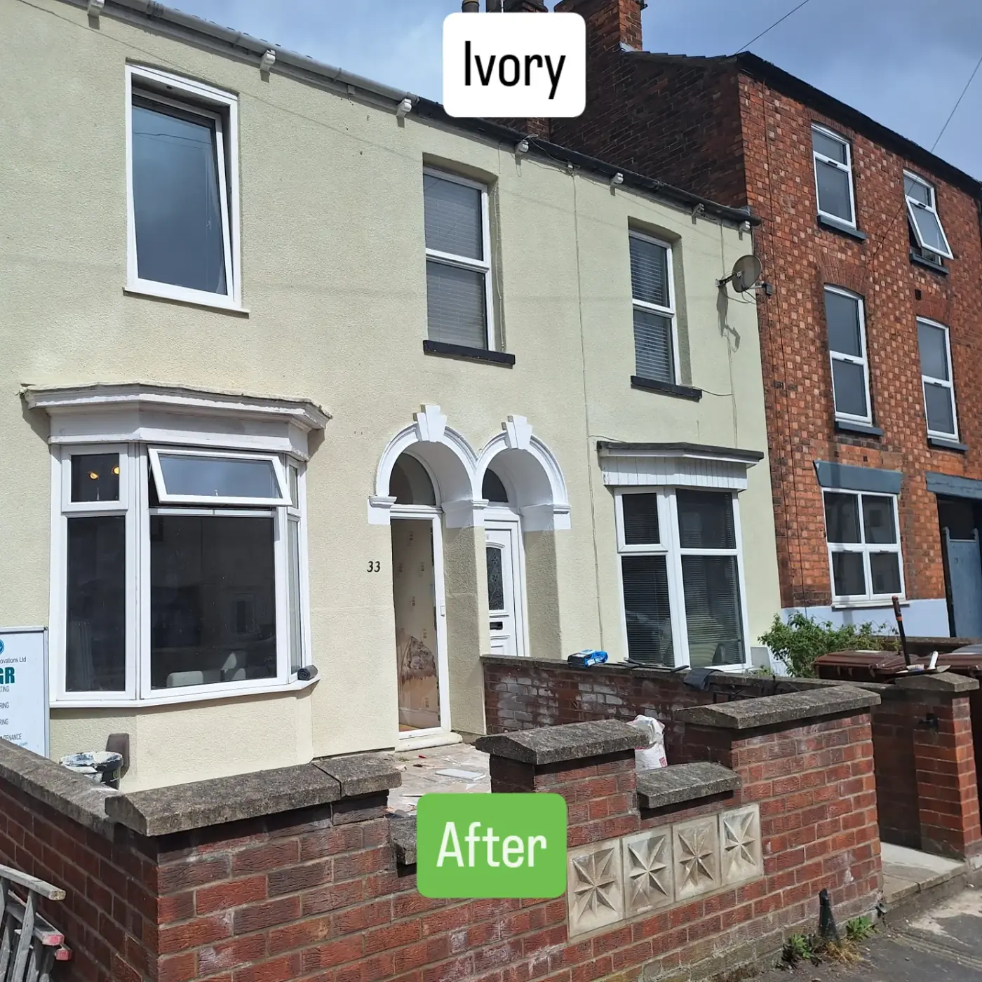 Victorian terrace after: Ivory SprayCork finish with restored white arches